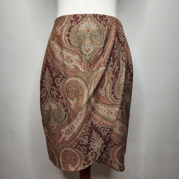 Vintage 90s EPISODE Wool Paisley Faux Wrap Skirt Size 6 - Picture 1 of 10
